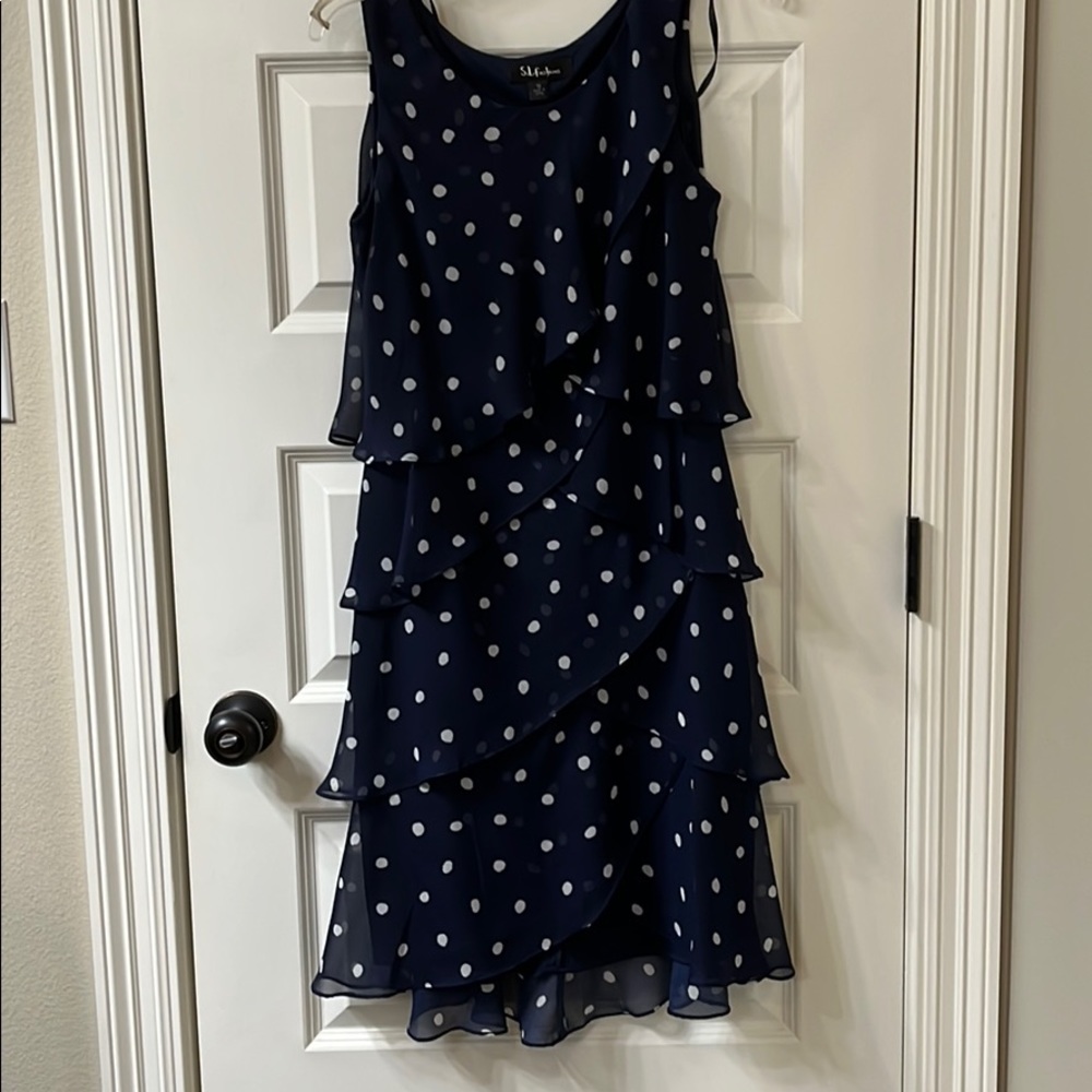 Blue and white polkadot dress